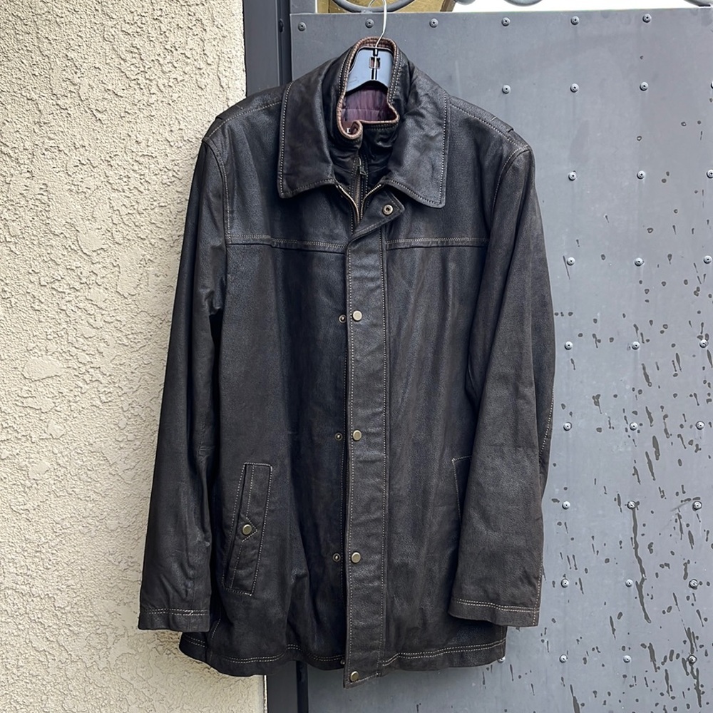 Mens textured leather jacket-brown